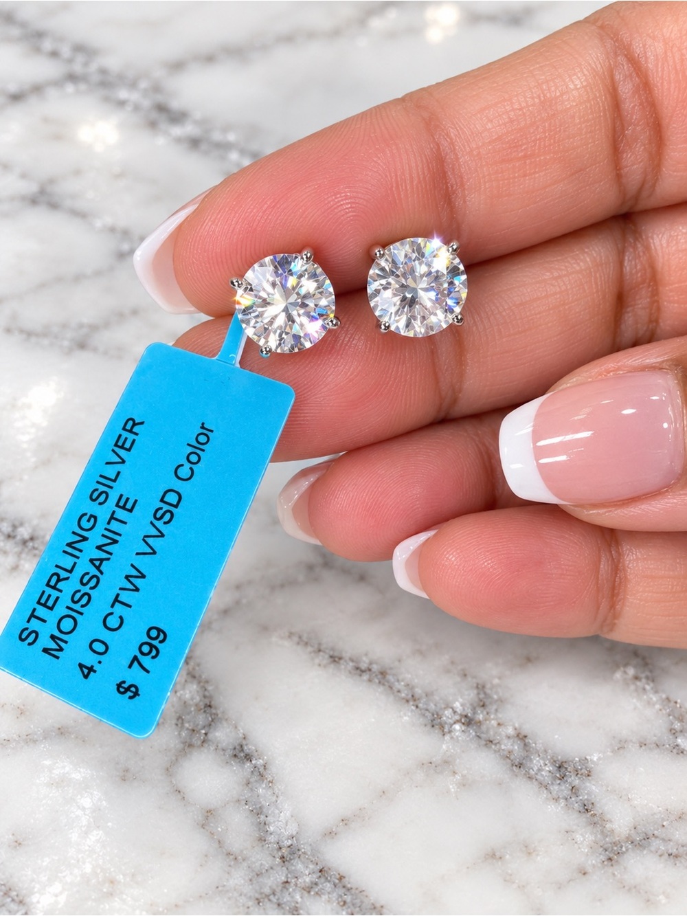 4.00 CTW Round Moissanite Stud Earrings D Color VVS Sterling Silver 925